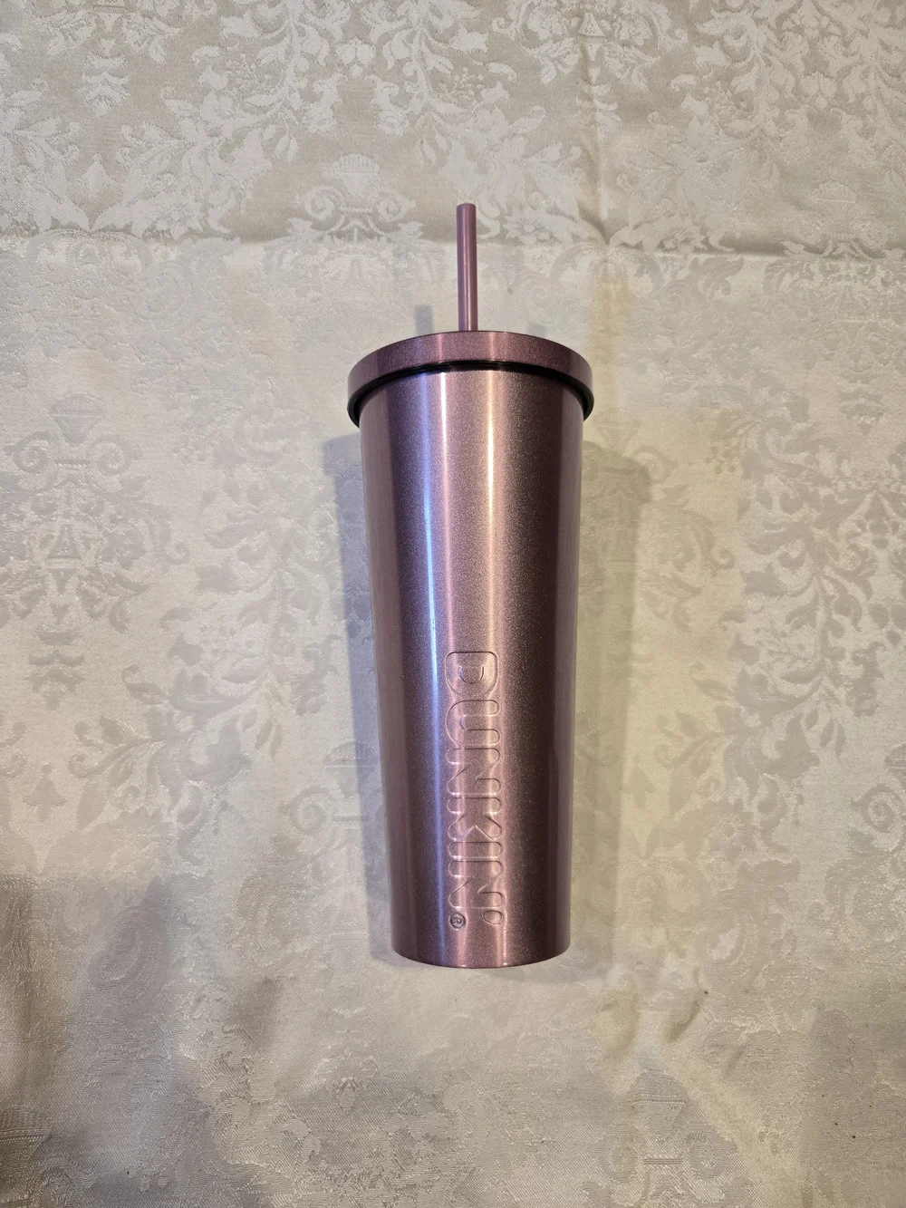 Dunkin® Metallic Pink Tumbler Cup with Straw